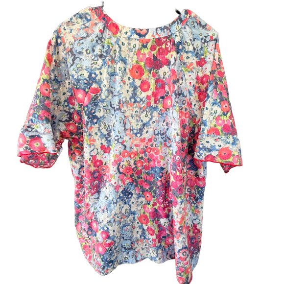 Élan by Barco Floral Scrub Top Watercolor Print 2XL - Picture 6 of 6